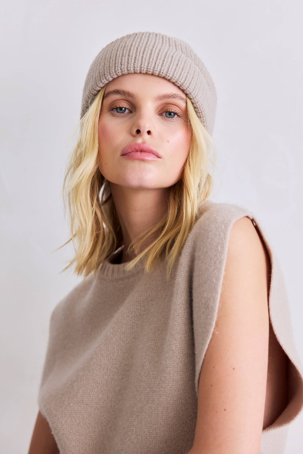 Merino Wool Embroidered Beanie - Soft Taupe - AW25