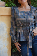 Load image into Gallery viewer, Beth Checkered Gray Blouse

