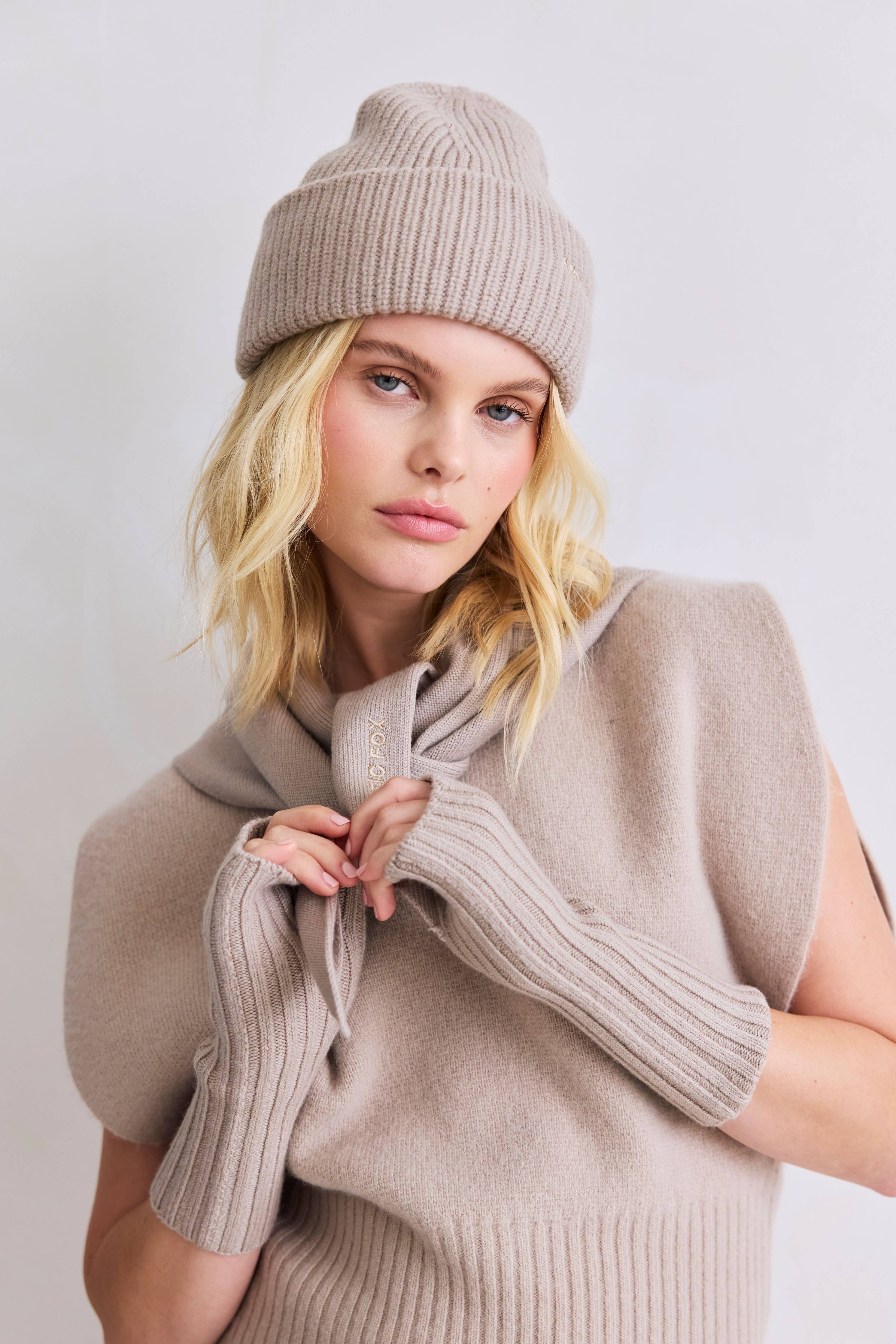 Merino Wool Embroidered Beanie - Soft Taupe - AW25