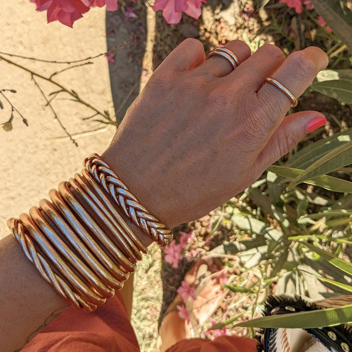 Thin Buddhist bangle bracelet - champagne