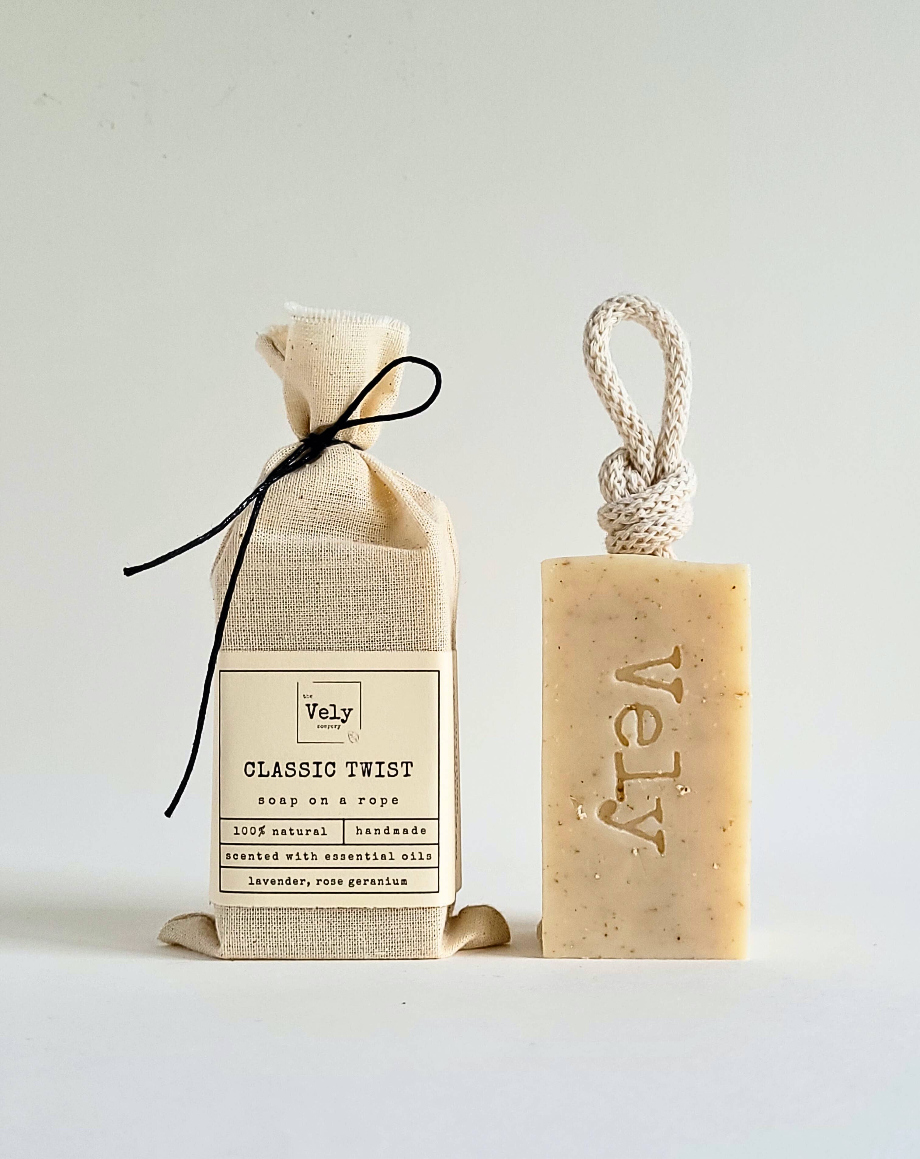 Natural Handmade Soap On A Rope "Classic Twist"