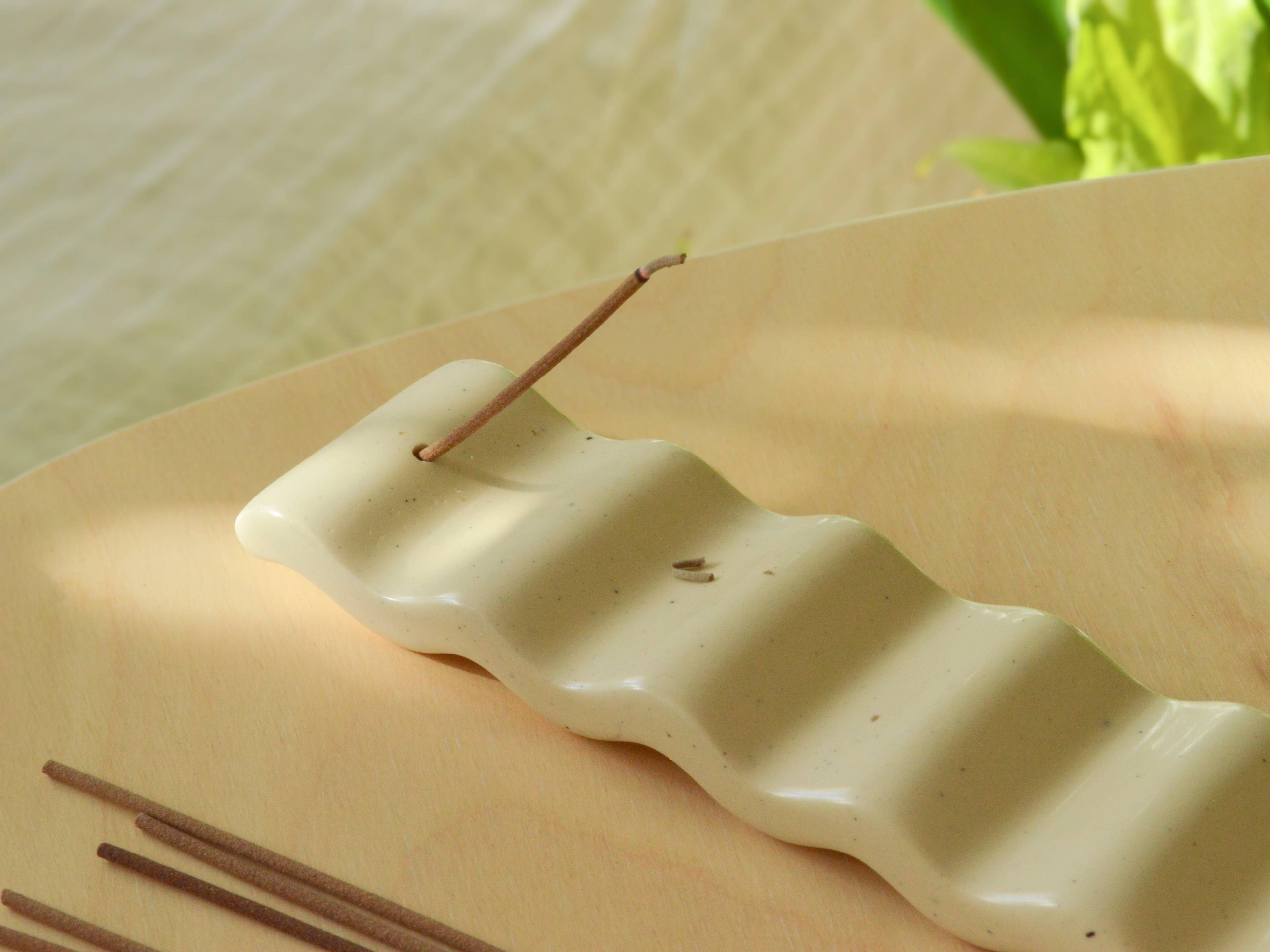Beige wavy Incense Holder, Minimalist Home Decor