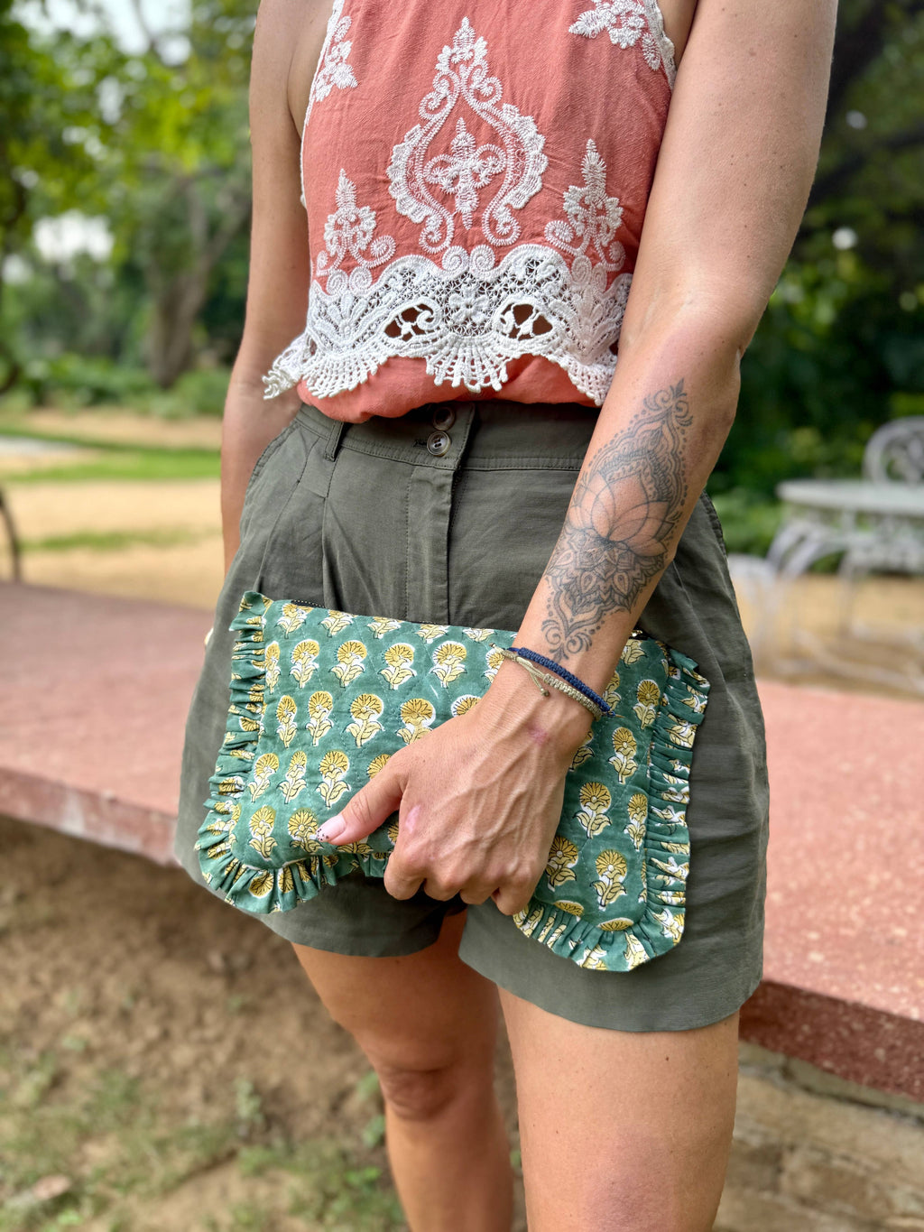 Emerald Ruffle Clutch