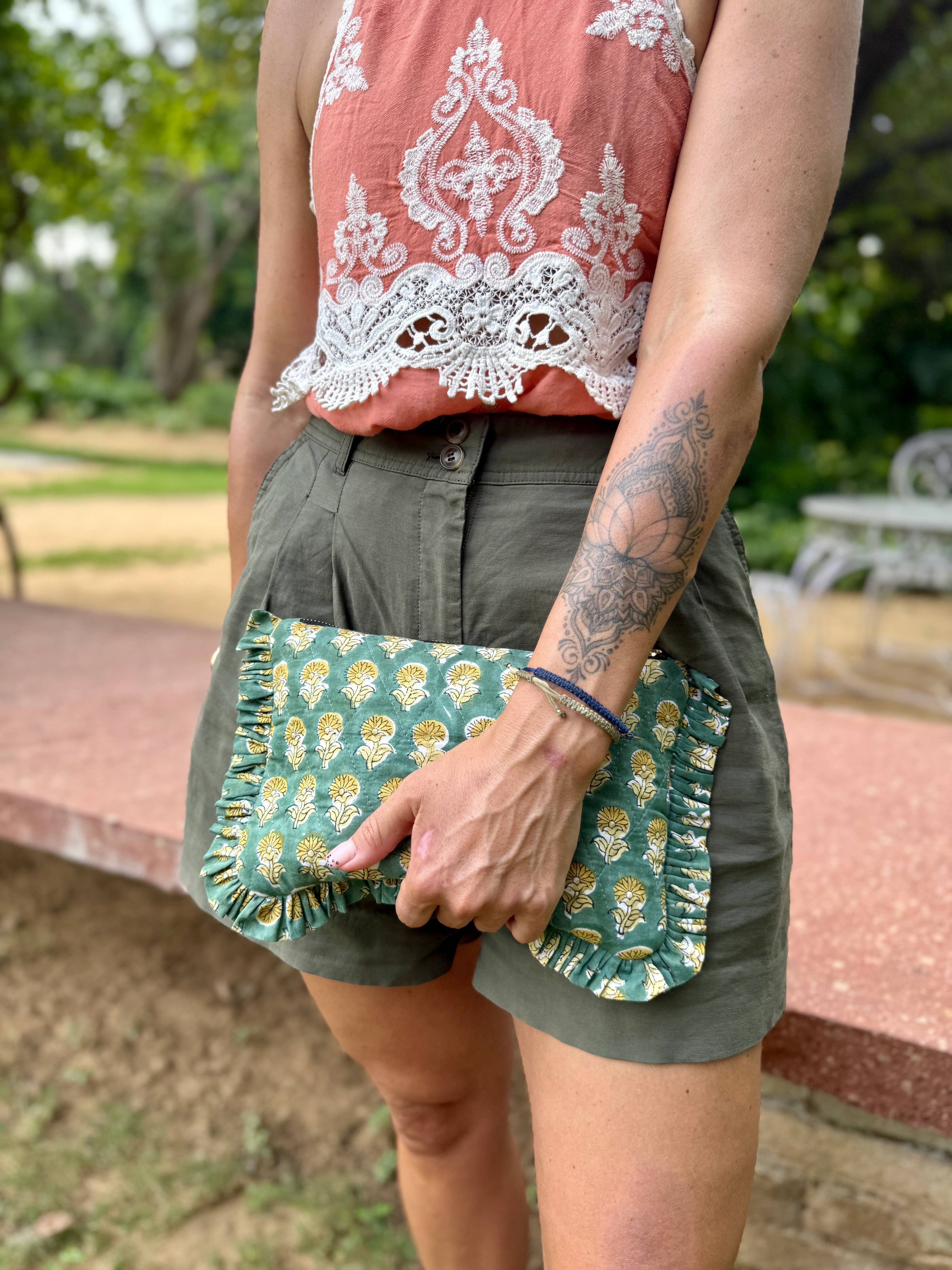 Emerald Ruffle Clutch