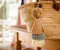 Pom Pom Trio Tassel Swag, 7cm Natural