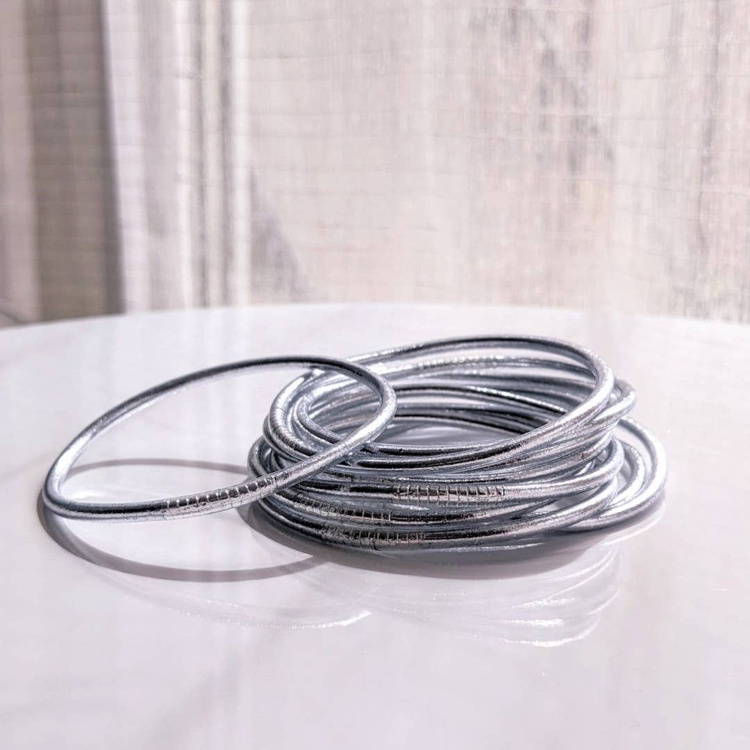 Thin Buddhist bangle - silver
