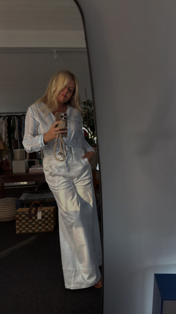 Melissa odabash Blue Striped cheesecloth top, Size M