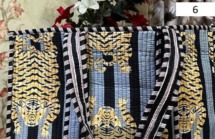 Grey & Black Tiger Cotton Quilted Tote Bag