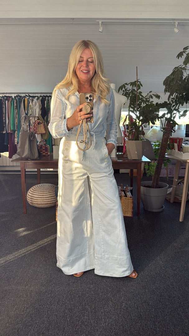 Melissa odabash Blue Striped cheesecloth top, Size M