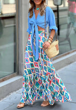 Load image into Gallery viewer, Diamond Print Floaty Maxi Skirt in Blue/Pink One Size (8-14)
