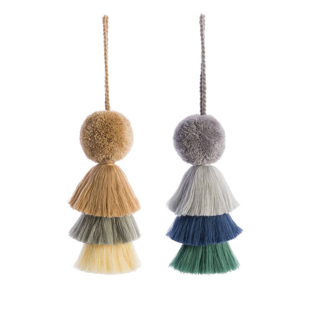 Pom Pom Trio Tassel Swag, 7cm Natural