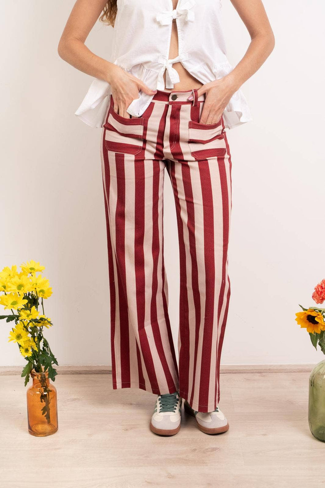 Valeria Striped Burgundy Jeans