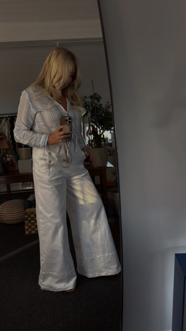 Melissa odabash Blue Striped cheesecloth top, Size M