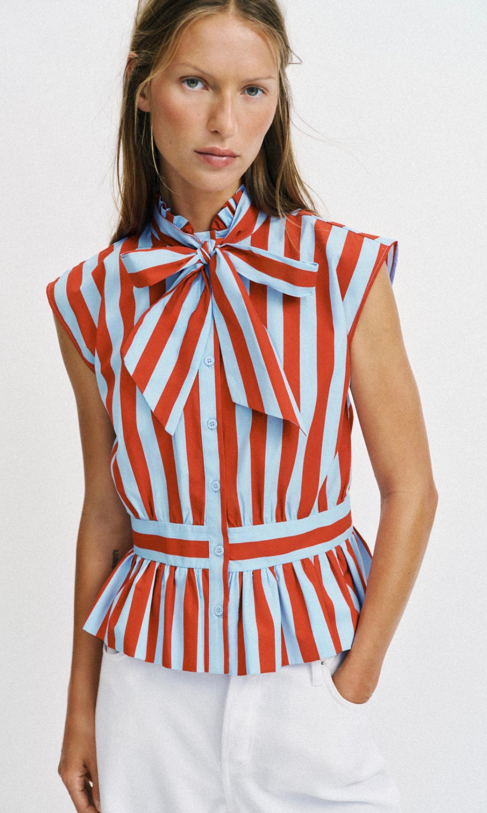 Zara striped tie neck shirt - XL
