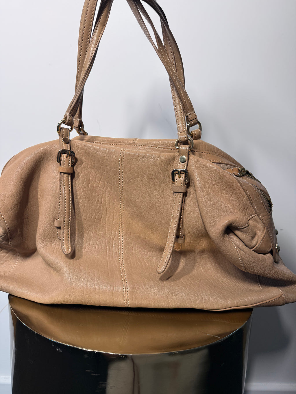 Uterque Taupe Double Zip Shoulder Bag