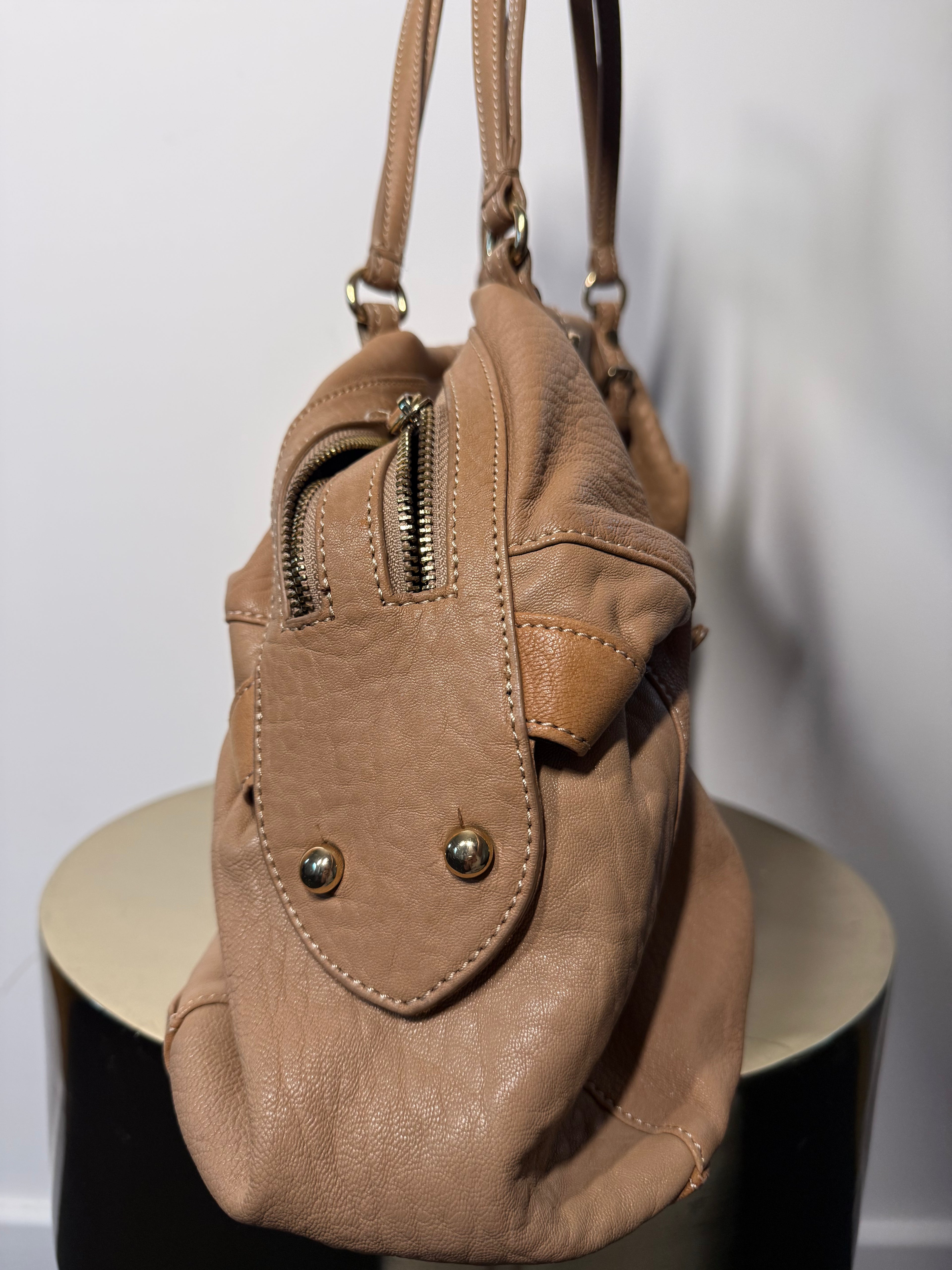 Uterque Taupe Double Zip Shoulder Bag