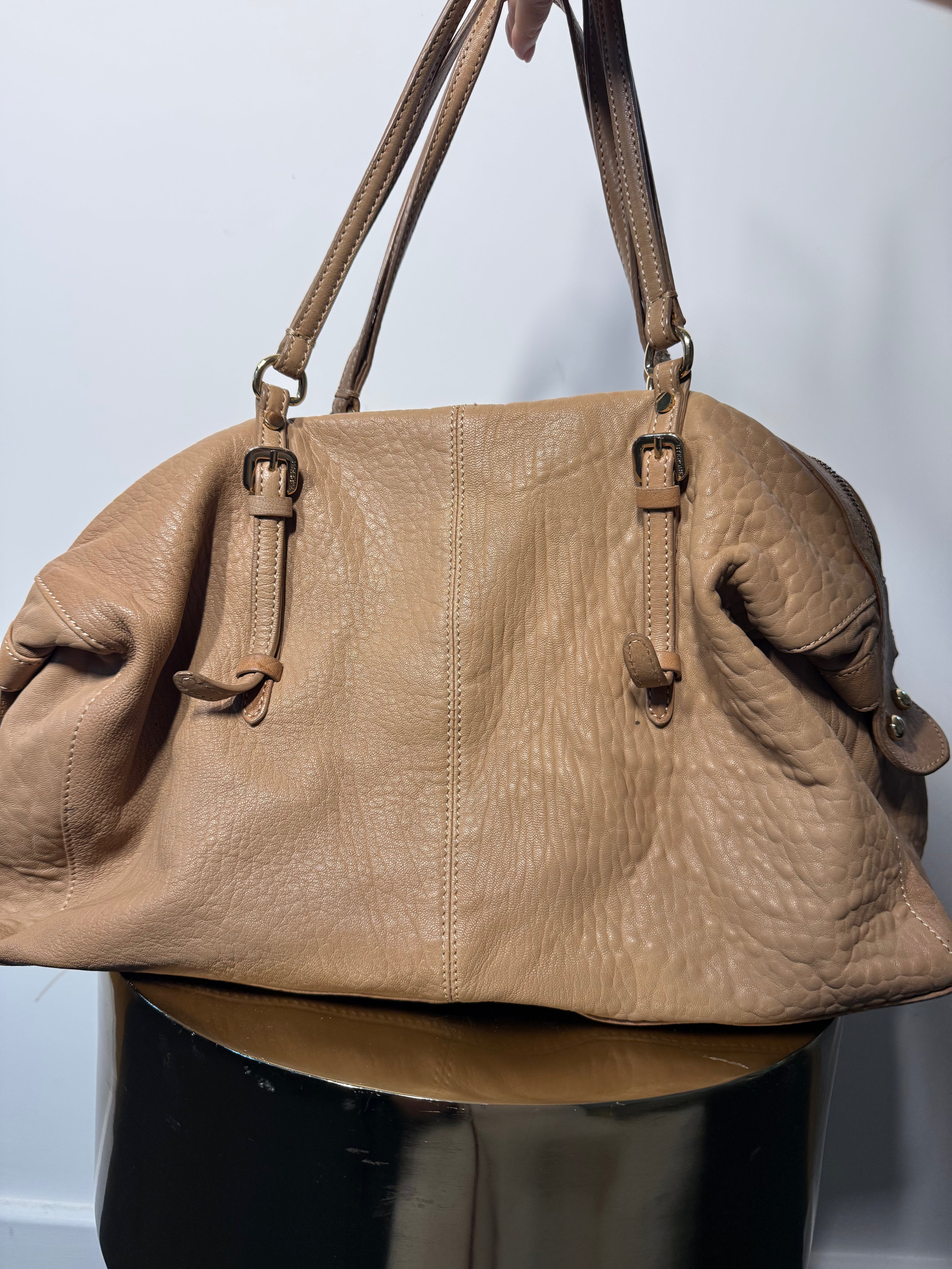 Uterque Taupe Double Zip Shoulder Bag