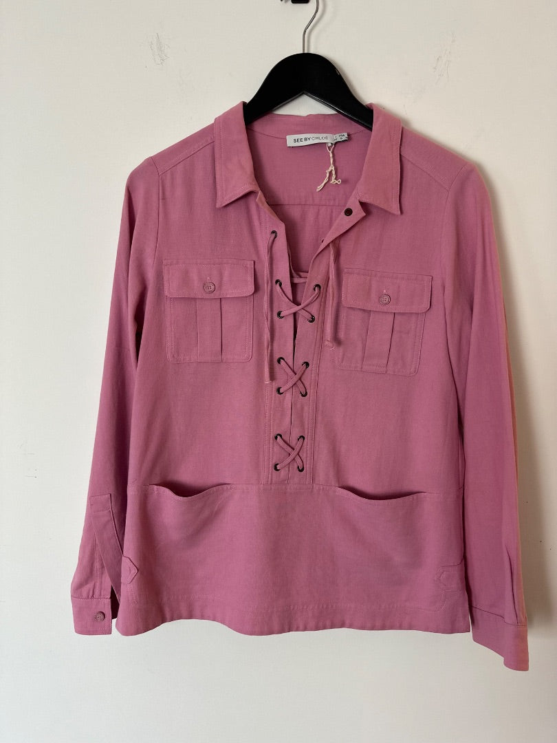 see by chloe pink lace up shirt, Size 10