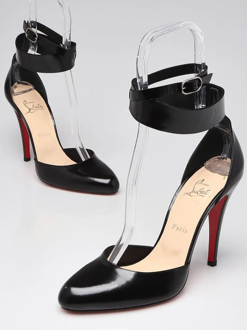 christian louboutin black bettina ankle strap pumps, Size 39