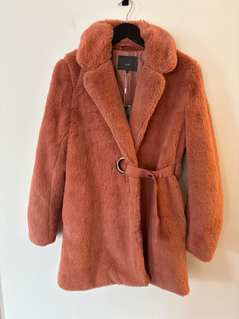 ichi dusky pink tavana plush faux fur coat, Size 36