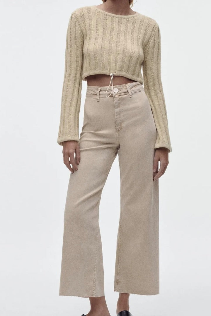 zara cream marine wide leg jeans, Size small