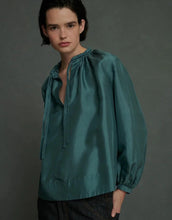 Load image into Gallery viewer, Soeur Teal Tie neck top, Size 36

