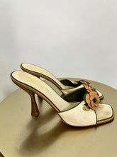 Load image into Gallery viewer, Chanel Ecru Vintage camelia linen mules, Size 39.5
