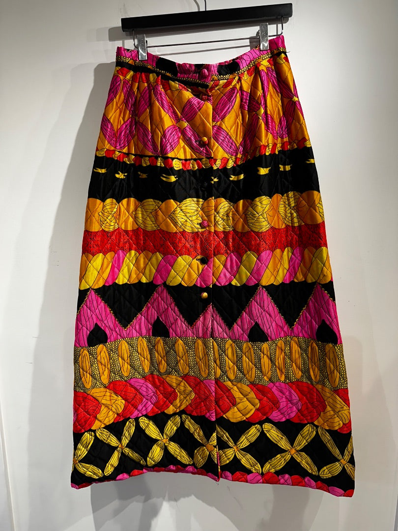 Multicoloured Patterned quilted satin skirt, Size 8/10