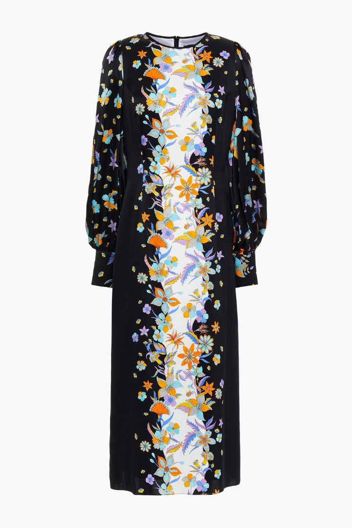 Andrew GN black floral print satin midi dress, Size 40