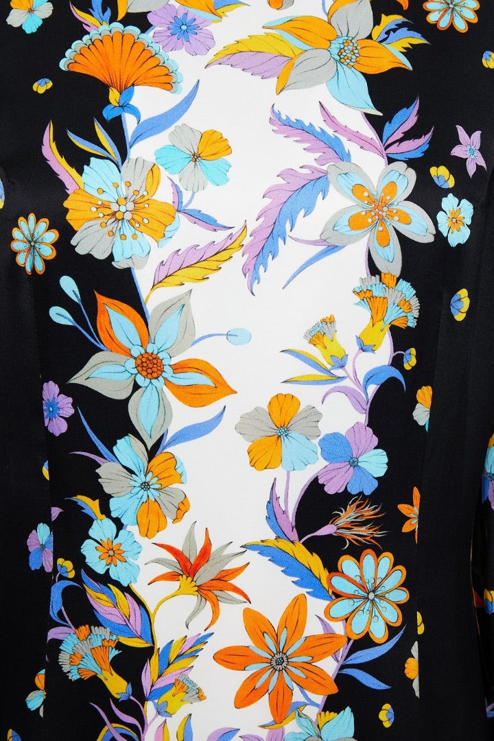 Andrew GN black floral print satin midi dress, Size 40