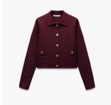 zara burgundy button detail cardigan, Size large