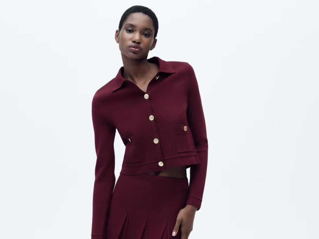 zara burgundy button detail cardigan, Size large