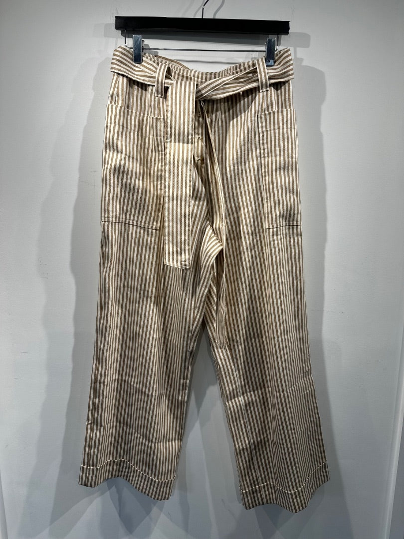 tory burch cream & tan stripe linen pants, Size UK 12