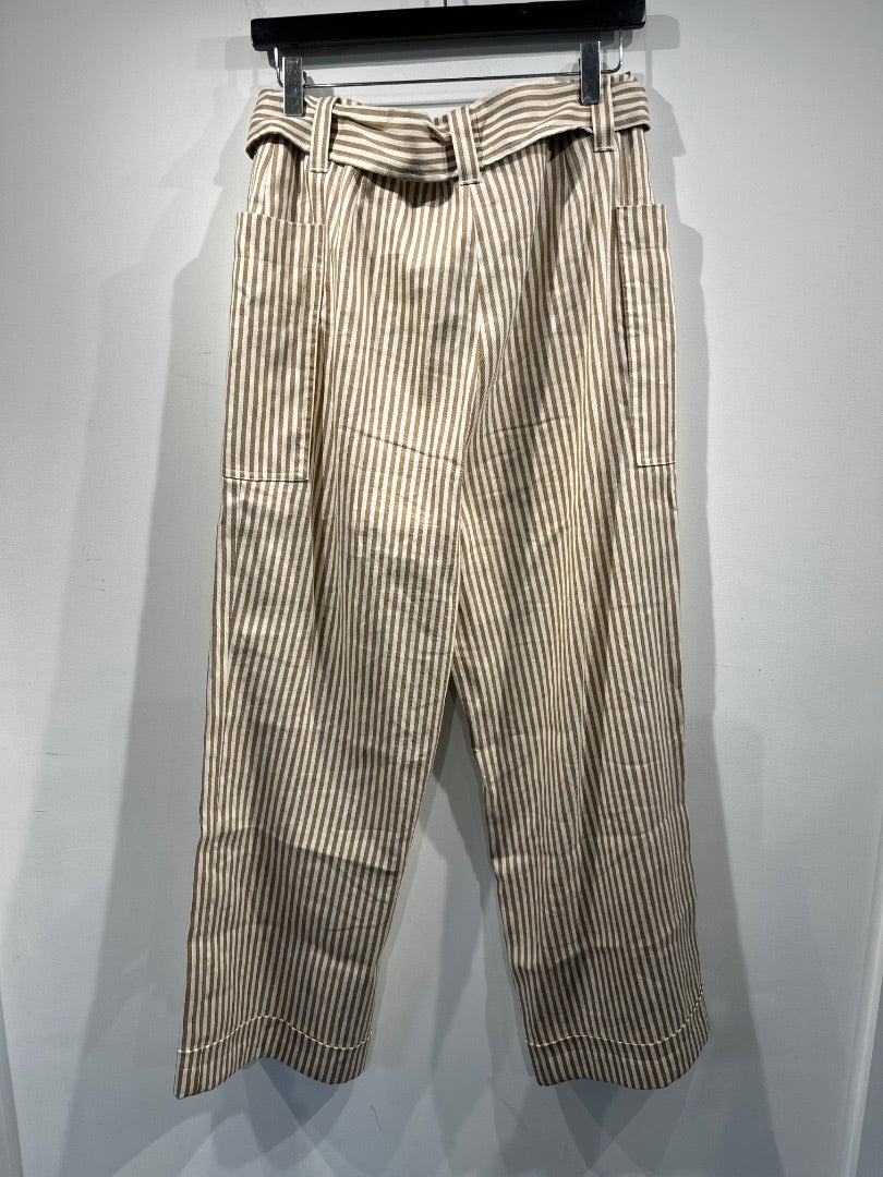 tory burch cream & tan stripe linen pants, Size UK 12