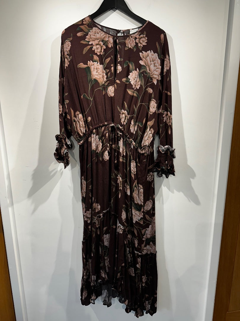 Johanna ortiz x H&M brown floral midi dress, Size medium