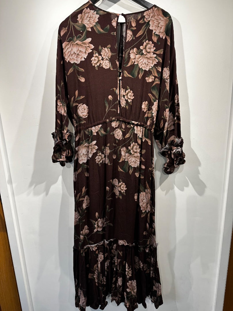 Johanna ortiz x H&M brown floral midi dress, Size medium