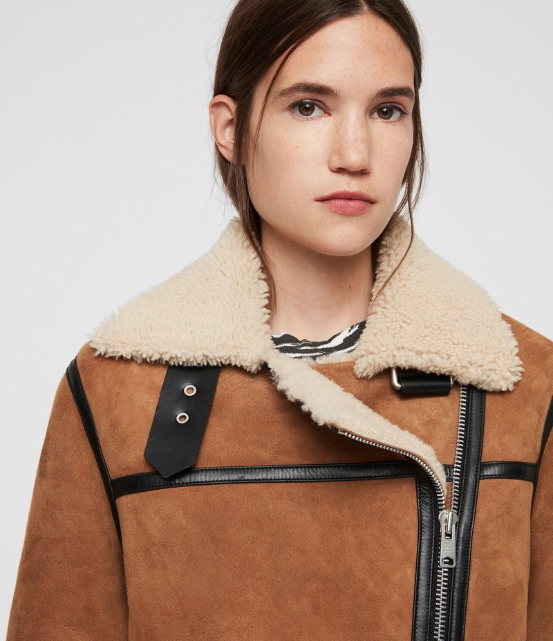 all saints Brown Sheepskin jacket, Size Small