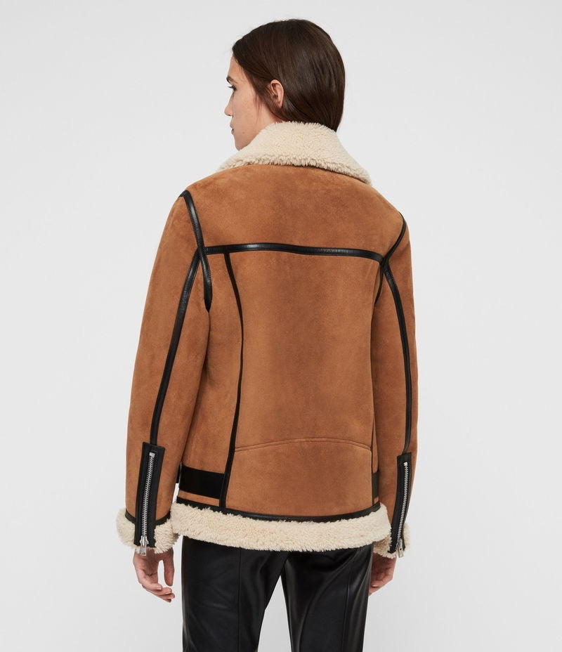 all saints Brown Sheepskin jacket, Size Small