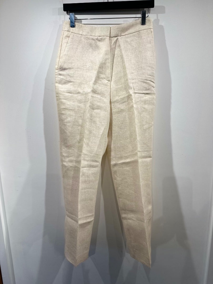 Zara Cream metallic Gold linen trousers, Size S