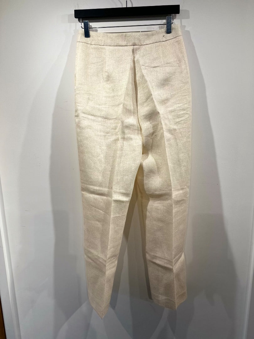 Zara Cream metallic Gold linen trousers, Size S