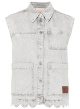 Load image into Gallery viewer, Stella Nova Grey Denim scalloped waistcoat, Size 36
