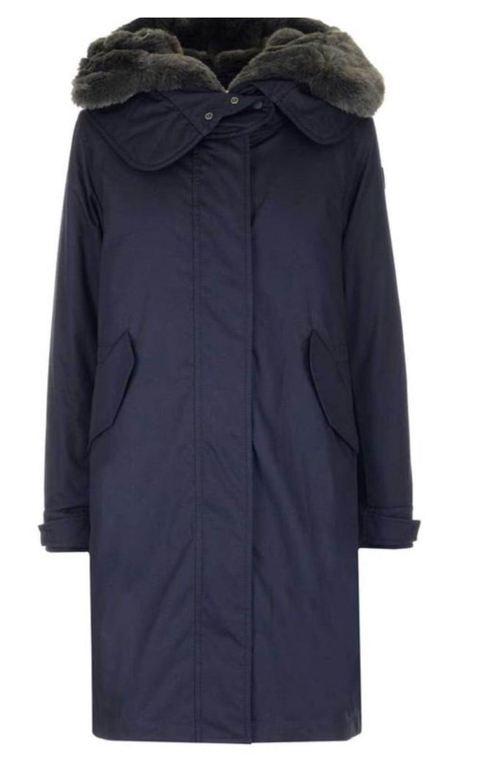 Woolrich Navy Rex Fur trimmed parka, Size Small