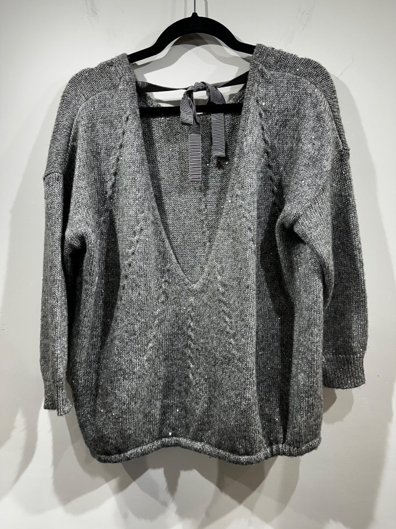 patrizia pepe grey sequin trim knit, Size large