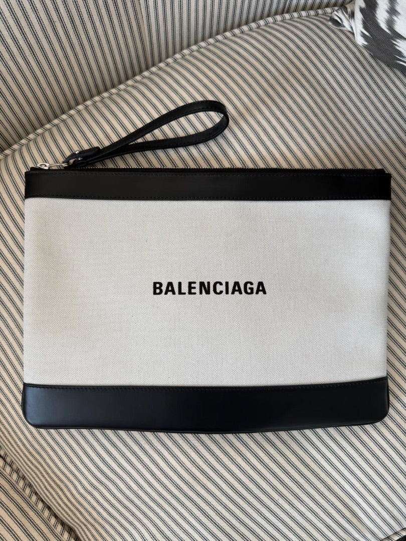Balenciaga Natural Linen pouch, Size Medium