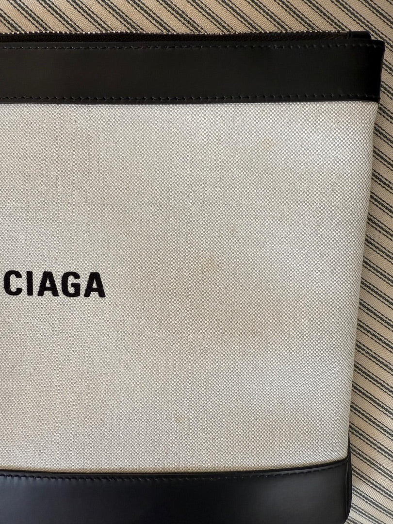 Balenciaga Natural Linen pouch, Size Medium