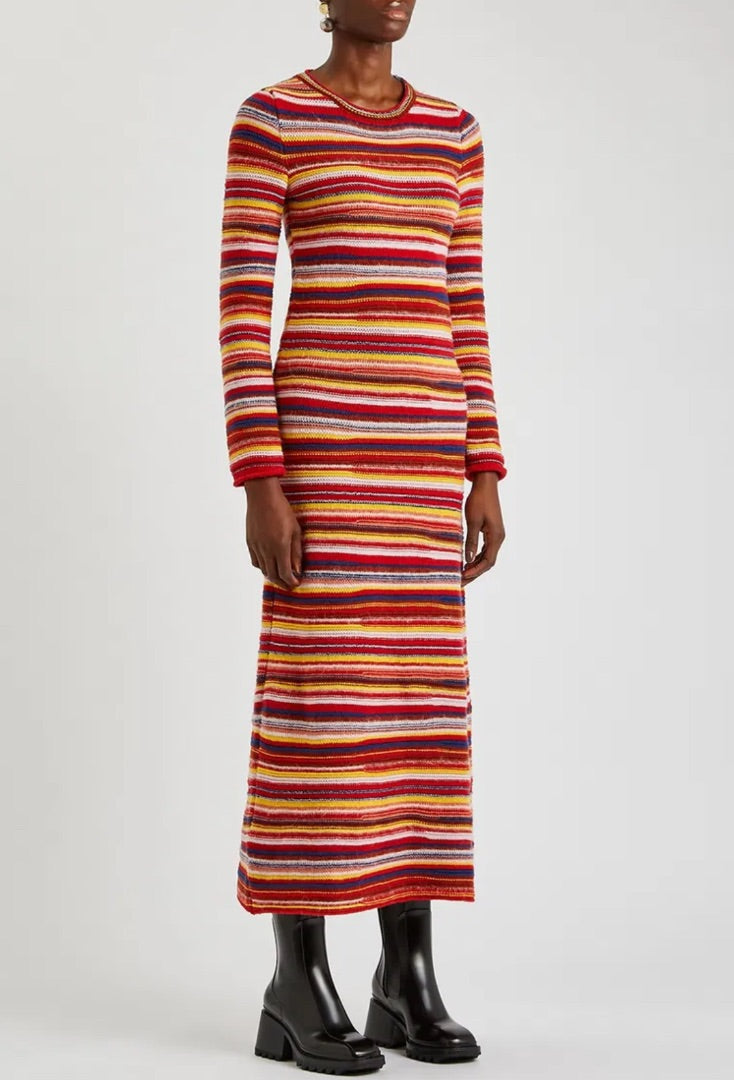 Chloe Multicoloured Knitted midi dress, Size Medium