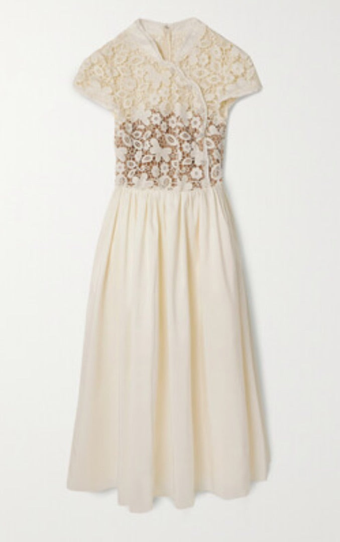 self portrait Ivory Guipere lace midi dress, Size 10