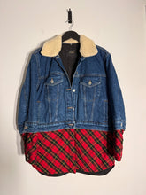 Load image into Gallery viewer, Maje Blue Flannel and denim jacket, Size 38
