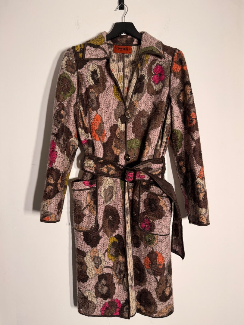 Missoni Multicoloured Knitted belted coat, Size 42