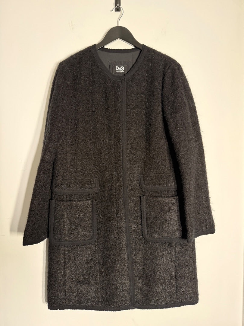 D&G Black Nubby tweed coat, Size 46
